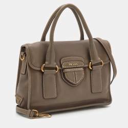 Pre Owned Prada Taupe Grey Leather Tote
