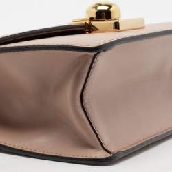 Pre Owned Prada Beige Leather Pushlock Flap Chain Shoulder Bag