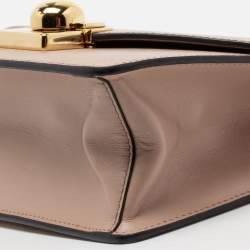 Pre Owned Prada Beige Leather Pushlock Flap Chain Shoulder Bag