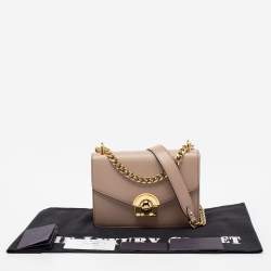 Pre Owned Prada Beige Leather Pushlock Flap Chain Shoulder Bag