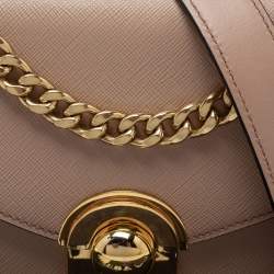 Pre Owned Prada Beige Leather Pushlock Flap Chain Shoulder Bag