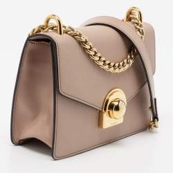 Pre Owned Prada Beige Leather Pushlock Flap Chain Shoulder Bag