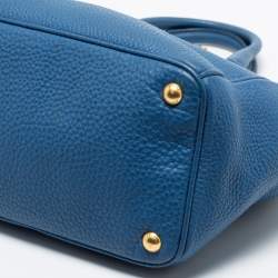 Pre Owned Prada Blue Vitello Daino Leather Double Zip Tote