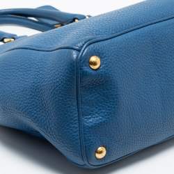 Pre Owned Prada Blue Vitello Daino Leather Double Zip Tote