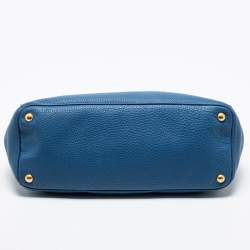 Pre Owned Prada Blue Vitello Daino Leather Double Zip Tote