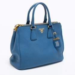 Pre Owned Prada Blue Vitello Daino Leather Double Zip Tote