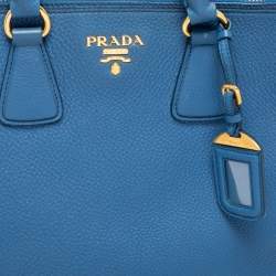 Pre Owned Prada Blue Vitello Daino Leather Double Zip Tote