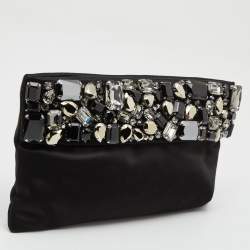 Pre Owned Prada Black Satin Crystal Embellished Clutch