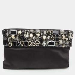 Pre Owned Prada Black Satin Crystal Embellished Clutch