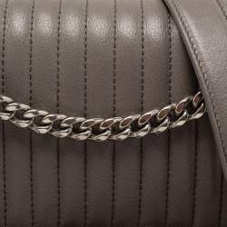 Pre Owned Prada Grey Vertical Quilted Leather Medium Flap Shoulder Bag