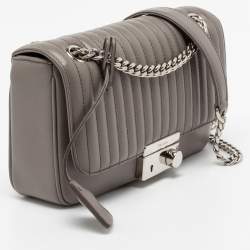Pre Owned Prada Grey Vertical Quilted Leather Medium Flap Shoulder Bag