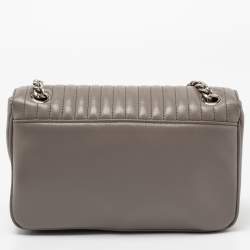 Pre Owned Prada Grey Vertical Quilted Leather Medium Flap Shoulder Bag