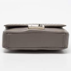 Pre Owned Prada Grey Vertical Quilted Leather Medium Flap Shoulder Bag