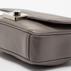 Pre Owned Prada Grey Vertical Quilted Leather Medium Flap Shoulder Bag