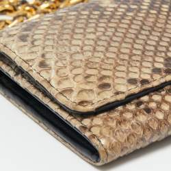 Pre Owned Prada Beige/brown Python Oro Flap Wallet On Chain