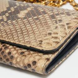 Pre Owned Prada Beige/brown Python Oro Flap Wallet On Chain