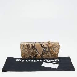 Pre Owned Prada Beige/brown Python Oro Flap Wallet On Chain