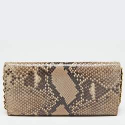 Pre Owned Prada Beige/brown Python Oro Flap Wallet On Chain