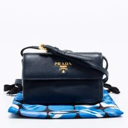 Pre Owned Prada Blue Saffiano Leather Wallet On Strap
