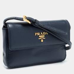 Pre Owned Prada Blue Saffiano Leather Wallet On Strap
