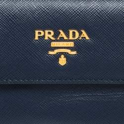 Pre Owned Prada Blue Saffiano Leather Wallet On Strap