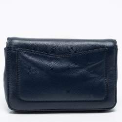 Pre Owned Prada Blue Saffiano Leather Wallet On Strap