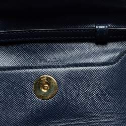 Pre Owned Prada Blue Saffiano Leather Wallet On Strap