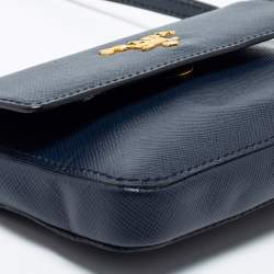 Pre Owned Prada Blue Saffiano Leather Wallet On Strap
