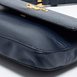 Pre Owned Prada Blue Saffiano Leather Wallet On Strap