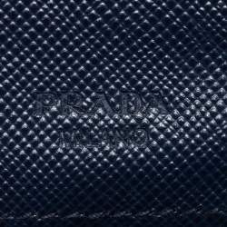 Pre Owned Prada Blue Saffiano Leather Wallet On Strap