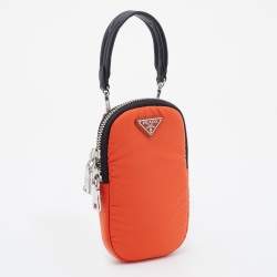 Pre Owned Prada Orange Nylon Mini Vertical Cell Phone Crossbody Bag