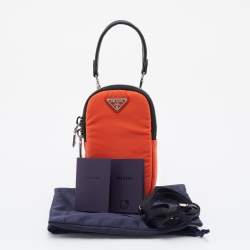 Pre Owned Prada Orange Nylon Mini Vertical Cell Phone Crossbody Bag