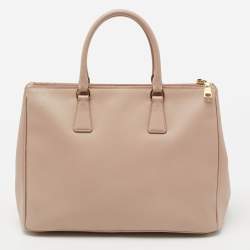 Pre Owned Prada Beige Saffiano Leather Medium Galleria Zip Tote