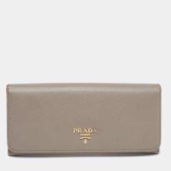 Prada Dark Beige Saffiano Leather Flap Continental Wallet