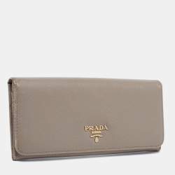Pre Owned Prada Dark Beige Saffiano Leather Flap Continental Wallet