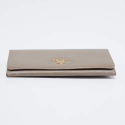 Pre Owned Prada Dark Beige Saffiano Leather Flap Continental Wallet