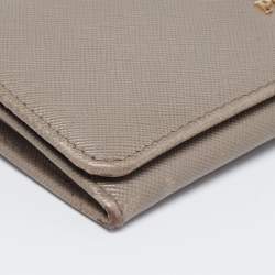 Pre Owned Prada Dark Beige Saffiano Leather Flap Continental Wallet