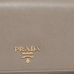 Pre Owned Prada Dark Beige Saffiano Leather Flap Continental Wallet