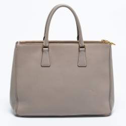 Pre Owned Prada Dark Beige Saffiano Lux Leather Large Galleria Tote