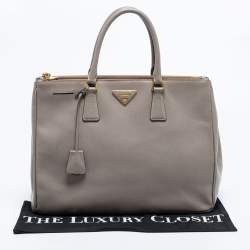 Pre Owned Prada Dark Beige Saffiano Lux Leather Large Galleria Tote