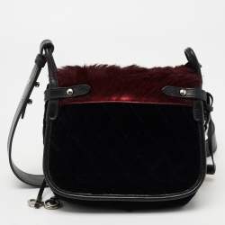 Pre Owned Prada Burgundy/Black Calf Hair And Quilted Velvet Small Corsaire Shoulder Bag