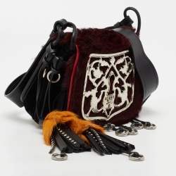 Pre Owned Prada Burgundy/Black Calf Hair And Quilted Velvet Small Corsaire Shoulder Bag