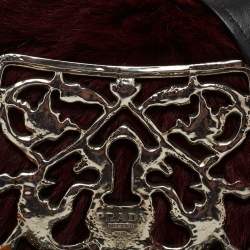 Pre Owned Prada Burgundy/Black Calf Hair And Quilted Velvet Small Corsaire Shoulder Bag