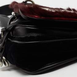 Pre Owned Prada Burgundy/Black Calf Hair And Quilted Velvet Small Corsaire Shoulder Bag