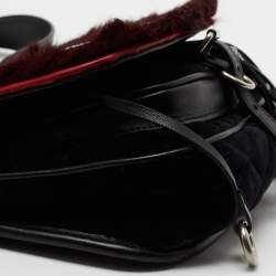 Pre Owned Prada Burgundy/Black Calf Hair And Quilted Velvet Small Corsaire Shoulder Bag