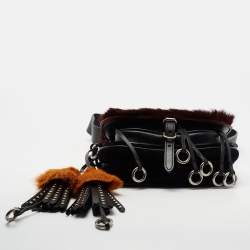 Pre Owned Prada Burgundy/Black Calf Hair And Quilted Velvet Small Corsaire Shoulder Bag