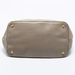 Pre Owned Prada Grey Leather Sacca 2 Manici Tote