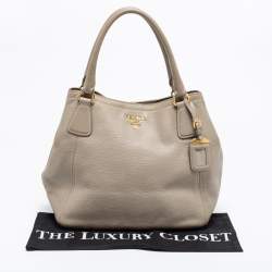 Pre Owned Prada Grey Leather Sacca 2 Manici Tote