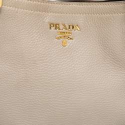 Pre Owned Prada Grey Leather Sacca 2 Manici Tote
