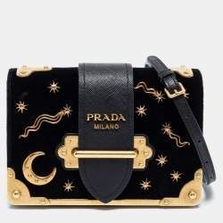 Prada Black/Off White Saffiano Leather Astrology Celestial Cahier Crossbody  Bag